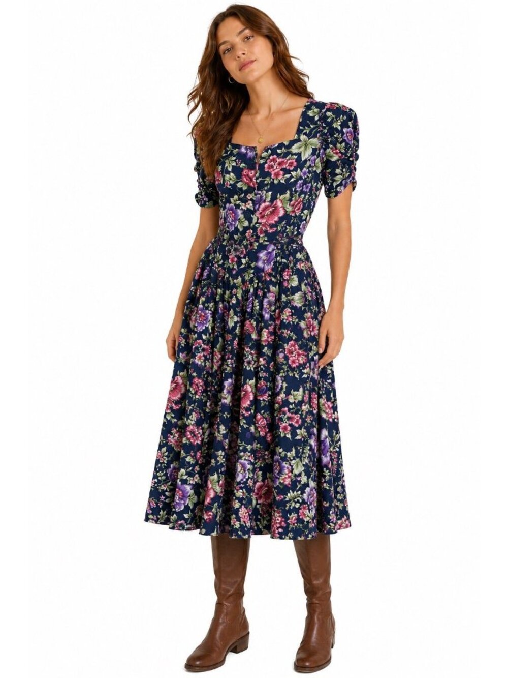 vintage 80s COUNTRY ROMANCE MAXI DRESS floral XL cottagecore prairie equestrian